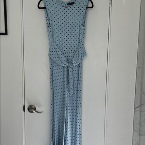 Spring Blue Polka Dot Midi Dress